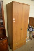 TEAK FINISH WARDROBE WITH TWO DOORS AND TWO DRAWERS, 190CM HIGH