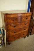 VICTORIAN MAHOGANY BOW FRONT CHEST WITH TWO SHORT AND THREE LONG DRAWERS WITH BARLEY TWIST SIDE