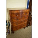VICTORIAN MAHOGANY BOW FRONT CHEST WITH TWO SHORT AND THREE LONG DRAWERS WITH BARLEY TWIST SIDE