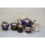 ARTHUR WOOD THREE PIECE TEA SERVICE TOGETHER WITH A JAPANESE LACQUERED BOX AND TWO FURTHER JUGS