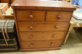 VICTORIAN MAHOGANY CHEST OF TWO SHORT OVER THREE LONG DRAWERS WITH TURNED KNOB HANDLES, 102CM WIDE