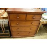 VICTORIAN MAHOGANY CHEST OF TWO SHORT OVER THREE LONG DRAWERS WITH TURNED KNOB HANDLES, 102CM WIDE
