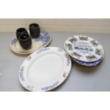 MIXED LOT COMPRISING THREE HOLKHAM POTTERY MUGS, TWO OVAL MEAT PLATES AND A RANGE OF DECORATED