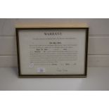 FRAMED SECRETARY OF STATE FOR DEFENCE DISCHARGE CERTIFICATE FROM THE ROYAL AIR FORCE DATED