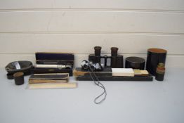 MIXED LOT COMPRISING A PAIR OF MINIATURE JAPANESE MIKRON FOLDING BINOCULARS, BRASS POCKET TELESCOPE,