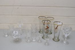 QTY OF VARIOUS DRINKING GLASSES TO EXAMPLES DECORATED WITH BIRDS