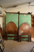 PAIR OF WALNUT VENEERED SINGLE BEDS WITH SPRUNG BASES