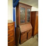 EARLY 20TH CENTURY OAK BUREAU BOOKCASE CABINET WITH LEAD GLAZED TOP SECTION, 220CM HIGH