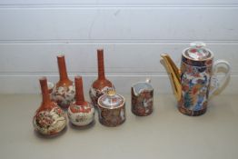 MIXED LOT COMPRISING VARIOUS JAPANESE KUTANI VASES AND A MODERN JAPANESE COFFEE SET