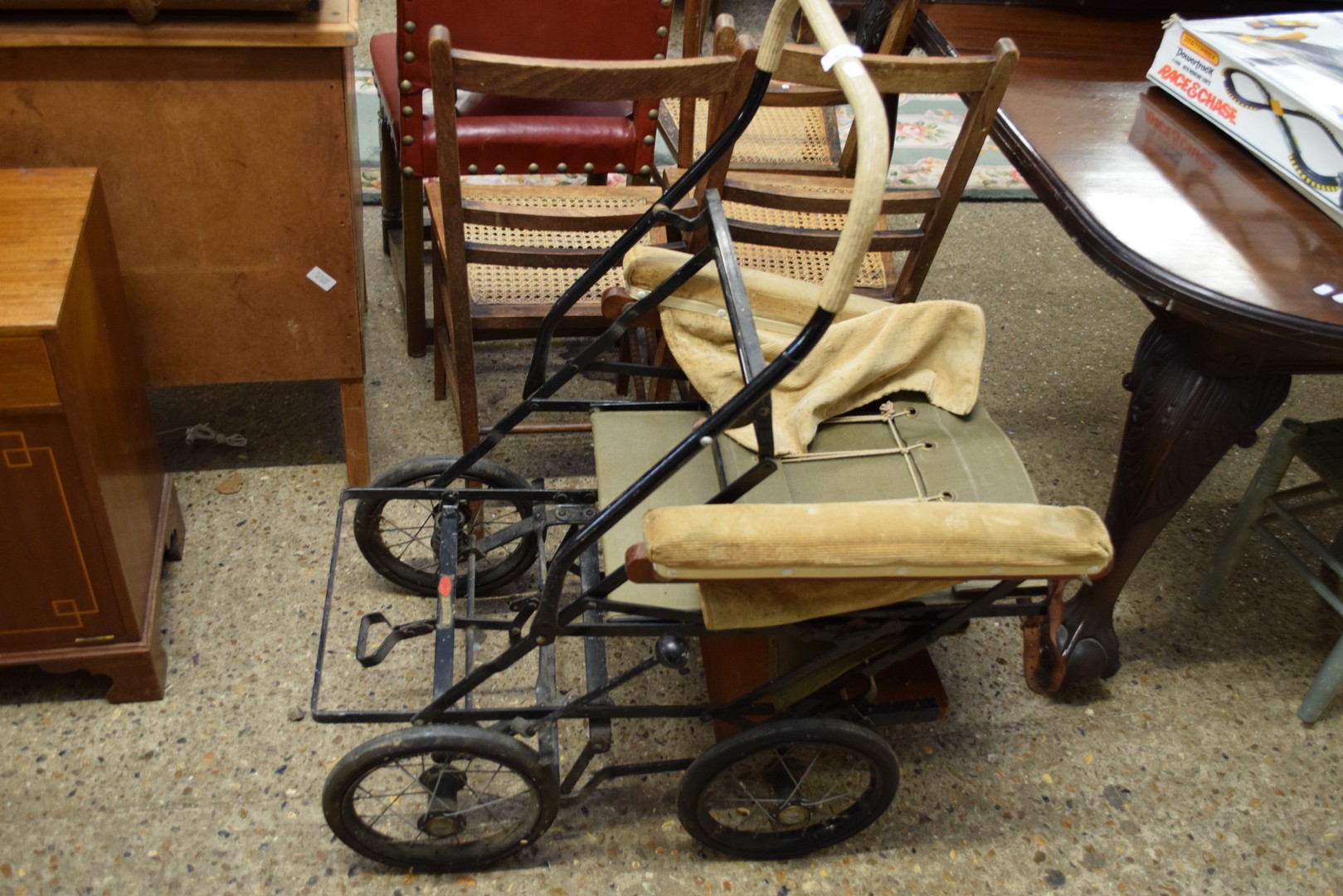 VINTAGE ALLWIN ENSIGN METAL FRAMED FOLDING WHEELCHAIR