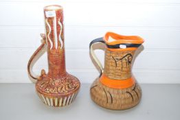 MYOTT & SON LARGE JUG TOGETHER WITH A FURTHER MID CENTURY POTTERY VASE (LACKING MAKERS MARK)