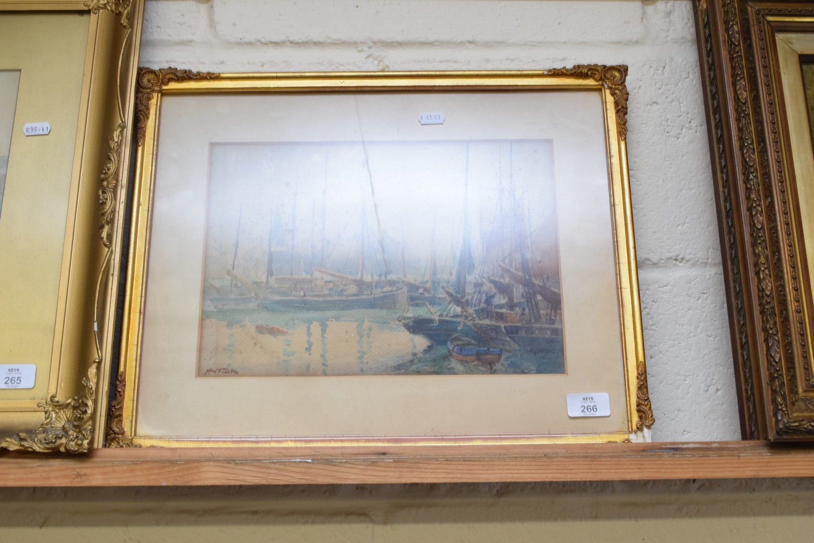 HORACE TUCK, STUDY OF BOATS IN HARBOUR, WATERCOLOUR, GILT FRAMED AND GLAZED, 48CM WIDE