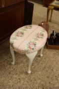 OVAL STOOL WITH FLORAL UPHOLSTERED TOP AND WHITE PAINTED FRAME, 54CM WIDE