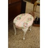 OVAL STOOL WITH FLORAL UPHOLSTERED TOP AND WHITE PAINTED FRAME, 54CM WIDE