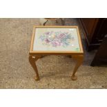 GILT PAINTED TABLE WITH TAPESTRY TOP, 45CM WIDE