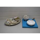 MIXED LOT OF ITEMS TO INCLUDE SMALL PORCELAIN SHOES, FLORAL DECORATED VASES, PORCELAIN FLOWERS,