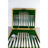 CANTEEN OF SILVER PLATED AND MOTHER OF PEARL HANDLED DESSERT CUTLERY