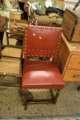 EARLY 20TH CENTURY RED LEATHERETTE UPHOLSTERED SIDE CHAIR