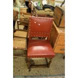 EARLY 20TH CENTURY RED LEATHERETTE UPHOLSTERED SIDE CHAIR