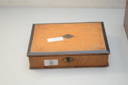 SMALL 19TH CENTURY TRAVELLING WRITING BOX OF HINGED RECTANGULAR FORM WITH FITTED INTERIOR