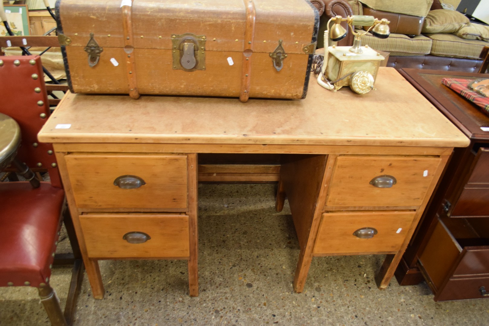 PINE TWIN PEDESTAL OFFICE DESK, 130CM WIDE