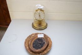 KUNDO MANTEL CLOCK UNDER GLASS DOME TOGETHER WITH TWO SMALL PICTURES (3)