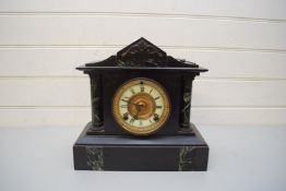 VICTORIAN BLACK SLATE AND MARBLE MANTEL CLOCK