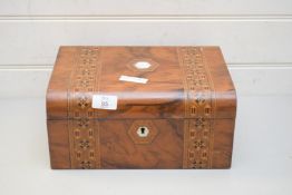 VICTORIAN WALNUT AND MARQUETRY JEWELLERY BOX WITH VOID INTERIOR