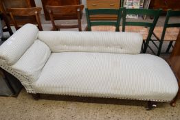 VICTORIAN CHAISE LONGUE UPHOLSTERED IN TICKING FABRIC