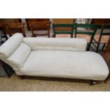 VICTORIAN CHAISE LONGUE UPHOLSTERED IN TICKING FABRIC