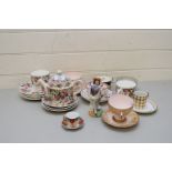 MIXED LOT OF ASSORTED TEA WARES TO INCLUDE 19TH CENTURY GAUDY LUSTRE CUP AND SAUCER, QTY OF SADLER