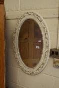 OVAL BEVELLED WALL MIRROR IN WHITE FINISH FRAME, 70CM HIGH