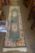 CHINESE FLORAL DECORATED WOOL RUNNER CARPET, 245CM LONG