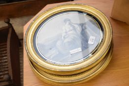 ANGELICA KAUFFMAN, FOUR MEZZOTINT PRINTS IN OVAL GILT FRAMES 'COMPOSITION' 'INVENTION' '