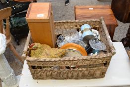 BASKET CONTAINING CERAMICS, GLASS WARES ETC