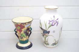 FRANKLIN PORCELAIN MEADOWLAND BIRD VASE TOGETHER WITH FURTHER ART DECO VASE