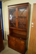 MAHOGANY LOUNGE DISPLAY CABINET WITH GLAZED TOP SECTION AND BASE WITH DRAWERS AND DOORS, 202CM HIGH