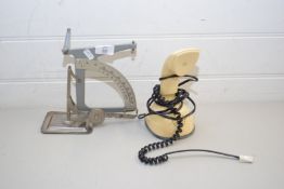 VINTAGE KEMA BALANCE SCALES TOGETHER WITH A RETRO WHITE PLASTIC TELEPHONE