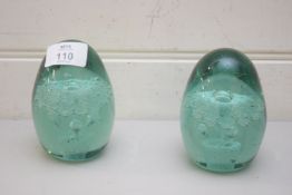 PAIR OF PILKINGTONS DUMP GLASS PAPERWEIGHTS