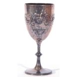 Late 19th or early 20th century silver goblet decorated with floral detail, the cartouche engraved