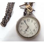 Gents first quarter of 20th century button wind pocket watch with gun metal case, blued steel