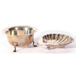 Mixed Lot comprising an Edward VII silver shell dish standing on three ball feet, Sheffield 1909,