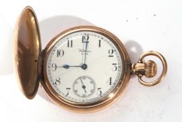 Gents first quarter of 20th century gold plated hunter pocket watch by Waltham USA, button wind,