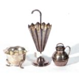 Mixed Lot comprising a Mexican sterling silver cocktail stick holder formed as an umbrella, together