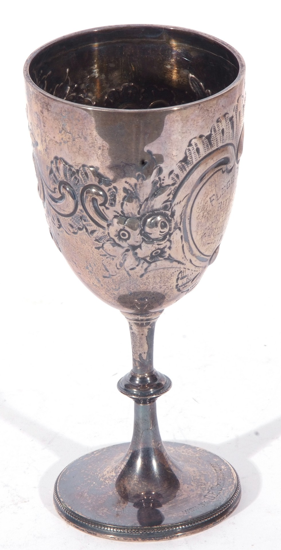 Late 19th or early 20th century silver goblet decorated with floral detail, the cartouche engraved - Image 2 of 5