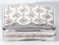George III silver vinaigrette of hinged rectangular form, body decorated with geometric design to