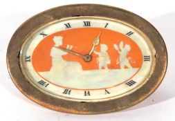 Un-named Art Deco period table/travelling clock, the centre stencilled with mother and children,