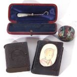 Mixed Lot comprising a mother of pearl mounted miniature button hook bearing Birmingham hallmarks,