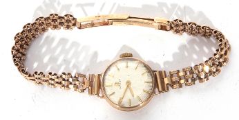 Ladies third quarter of 20th century hallmarked 9ct gold cased Omega wrist watch, gold hands to a