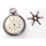 Last quarter of 19th century hallmarked silver cased chronograph, having one (of two) silver hands